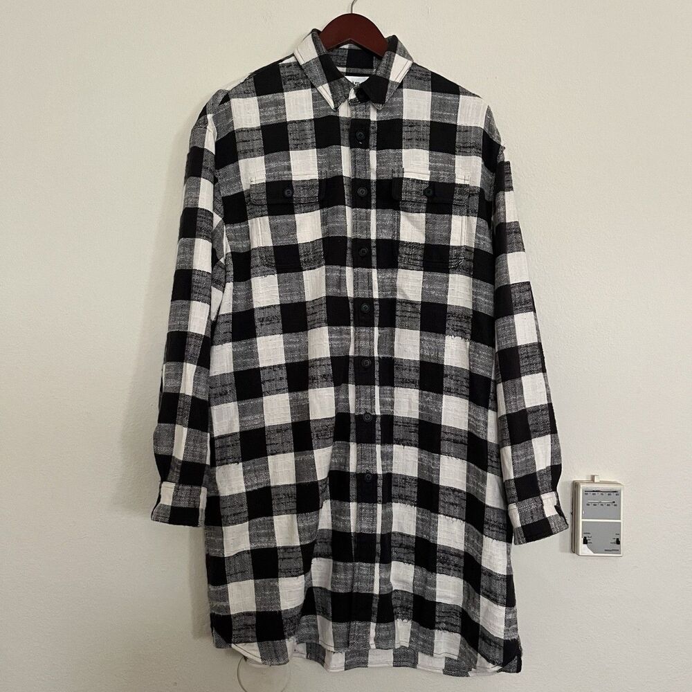 Vis a Vis Gingham Plaid 100% Cotton Button Up Long Sleeve Shirt Dress SZ 4 L